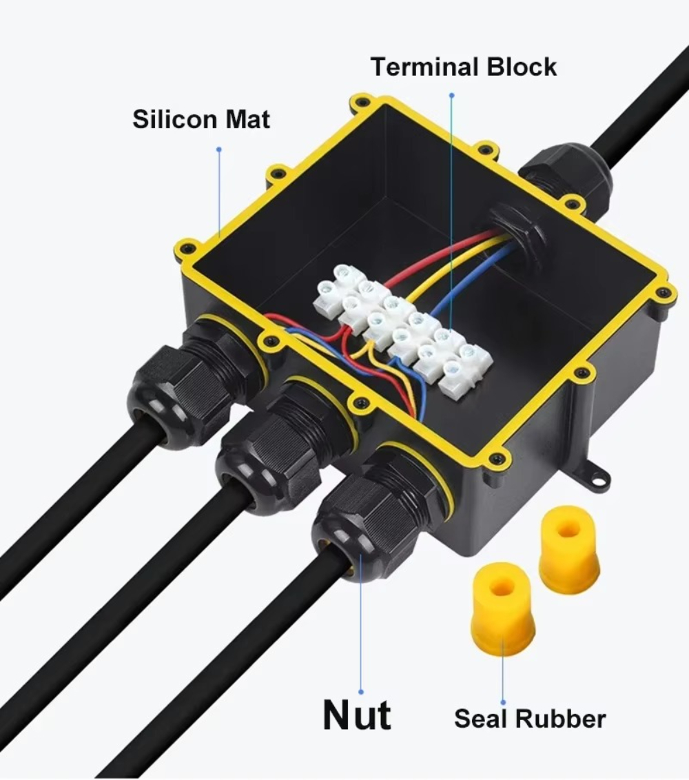 4Way 1In3Out IP68 مقاوم للماء  - مراجعة Outdoor Power Cable Junction Box وسعره