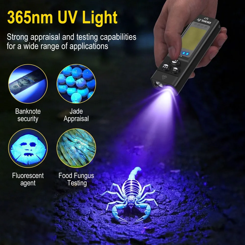 BORUiT U7 UV LED EDC مصباح يدو - مراجعة Outdoor Power Bank وسعره